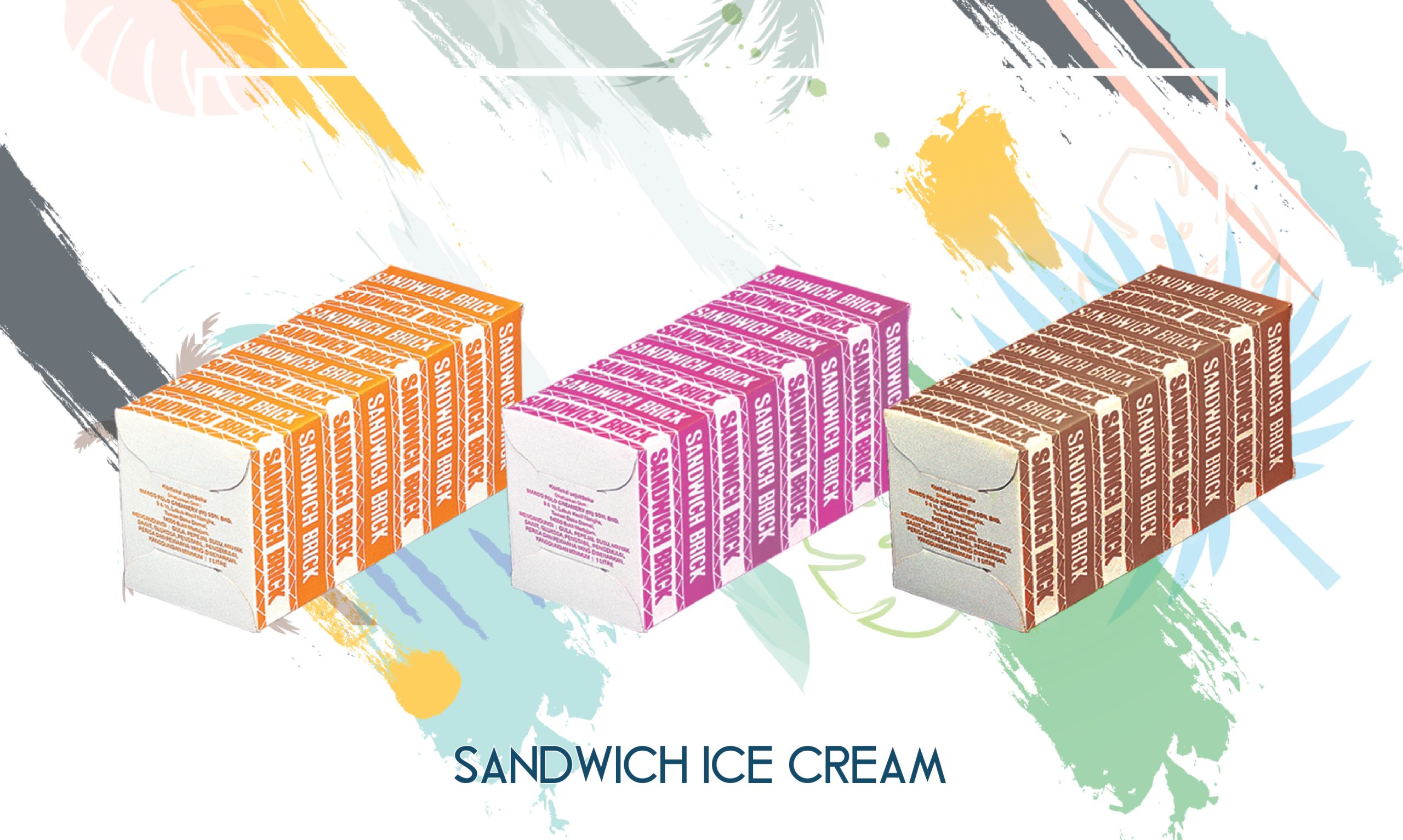 3 sandwich brick ice cream with different flavors